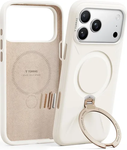 Vista 17 de TORRAS Funda de silicona líquida para iPhone 16 Pro con anillo magnético giratorio de 360 grados y control de cámara, compatible con MagSafe, Funda