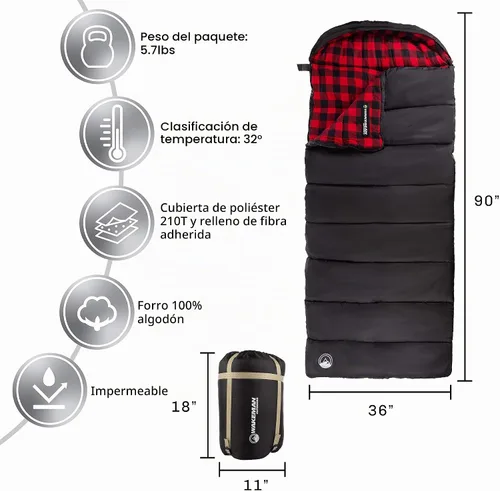 Vista 2 de Sleeping Bag - Lightweight Envelope-Style 32F Rated Outdoor Sleeping Bag with Hood and Carry Case for Backpacking, Camping and Hiking by Wakeman