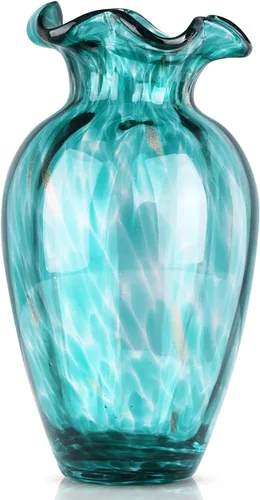 Vista 9 de Florero de vidrio soplado, florero de vidrio de arte verde, florero de arte moderno para sala de estar, cocina, boda, mesa de comedor, decoración