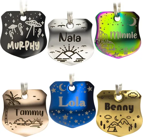 Vista 9 de Placa de identificación personalizada para perro con 5 líneas con grabado personalizado y profundo de acero inoxidable duradero, tamaño pequeño