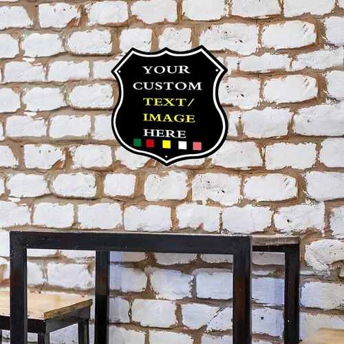 Vista 5 de Letreros de metal personalizados con forma de escudo, letreros de estaño personalizados con imagen de texto, imagen, letreros de aluminio