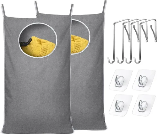 Vista 10 de KEEPJOY Cesta de lavandería XL negra para colgar en la puerta, 36.5 x 22.5 pulgadas, bolsa colgante de gran capacidad con apertura grande y ganchos