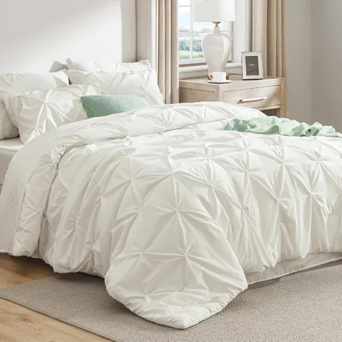 Vista 65 de Bedsure - Juego de edredón tamaño individual gris - Ropa de cama tamaño individual en una bolsa de 5 piezas, juego de cama Pintuck GentleSoft™