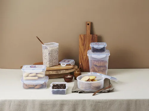 Vista 2 de LOCK & LOCK Easy Essentials - Tapas de almacenamiento de alimentos/recipientes herméticos, sin BPA, cuadrados, 20 oz para café, transparente