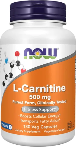 Vista 9 de NOW Suplementos, L-carnitina 500 mg, forma más pura, aminoácidos, soporte de fitness*, 60 cápsulas vegetales