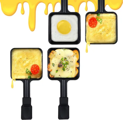 Vista 8 de Paquete de 4 sartenes de raclette prémium con mango extendido, mini sartenes antiadherentes para fundir queso para barbacoa al aire libre, sartén 4