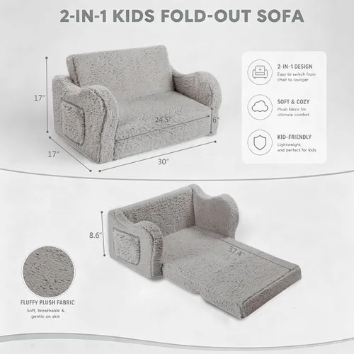 Vista 85 de MOMCAYWEX - Sofá para niños, 2 en 1, plegable, piel de melocotón, color azul