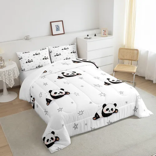 Vista 4 de Feelyou Juego de edredón de panda de dibujos animados para niños, edredón de animales lindos para niños y niñas, juego de ropa de cama kawaii panda