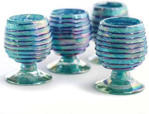 Vista 23 de Vasos de Chupito de Tequila Auténticos Mexicanos Soplados a Mano - Juego de 4 - 2 oz - Mini Vasos de Coñac - Base Pesada - Coñac (Aurora Boreal)