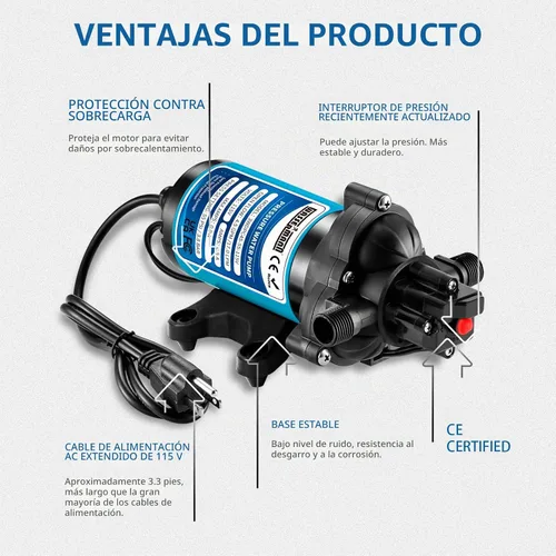 Vista 4 de WASSERMANN Bomba de Aumento de Presión de Agua de 115 Voltios AC 4.5GPM 55PSI, Bomba de Agua Autocebante de Diafragma con Interruptor de Presión