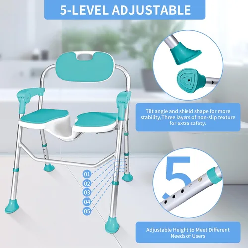 Vista 5 de Silla de ducha para ancianos y discapacitados, sillas de ducha con brazos y respaldo y cuatro ventosas, silla de ducha plegable y ajustable de 5