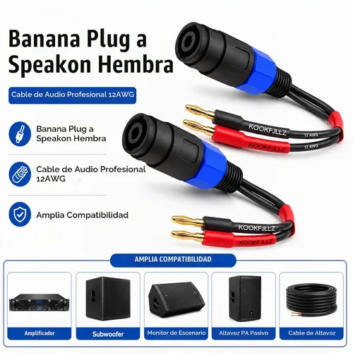 Vista 7 de Adaptador de cable de altavoz, cable banana a Speakon hembra, cable adaptador de altavoz OFC de 6 pulgadas, 12 AWG macho a hembra para amplificador