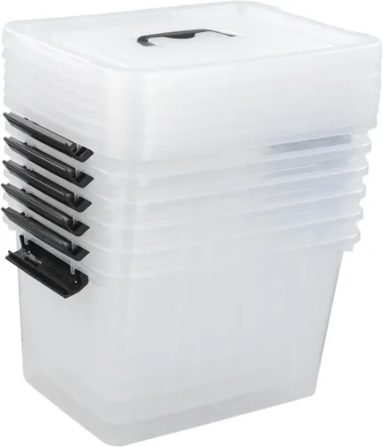 Vista 7 de Cajas de almacenamiento de 10 litros, bolsas de almacenamiento de plástico transparente con tapas, juego de 6