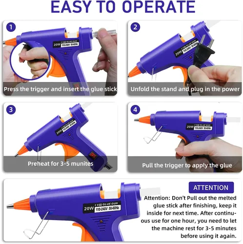 Vista 3 de Hot Glue Gun Kit Mini: Mini Hot Glue Guns Kit with 30 Sticks Melt Glue Gun Craft for Kids School DIY Arts Home Quick Repairs Blue