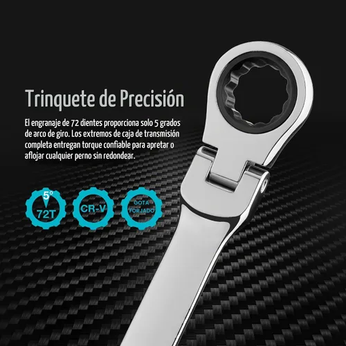 Vista 3 de DURATECH Llave de trinquete extralarga de cabeza flexible 8 * 9 mm, métrica, acero CR-V