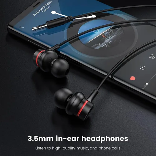 Vista 2 de MOSWAG Auriculares con cable con micrófono, auriculares intrauditivos de 0.138 in con ajuste de aislamiento de ruido y sonido claro, cómodos