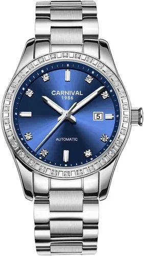 Vista 17 de TEINTOP Carnival Reloj mecánico automático para mujer con correa de acero inoxidable