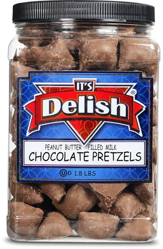 Vista 3 de Its Delish, Pretzels de mantequilla de maní cubiertos de chocolate con leche, contenedor jumbo de 1.8 libras a granel Nuggets de pretzel