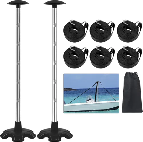 Vista 8 de Paquete de 2 postes de soporte para cubierta de barco, poste de soporte de aluminio ajustable en altura con base de goma antideslizante, sistema