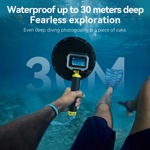 Vista 4 de TELESIN Puerto de cúpula impermeable para DJI Action 5 Pro Action 4 3 Cámara, carcasa subacuática con asa flotante, correa de muñeca para buceo