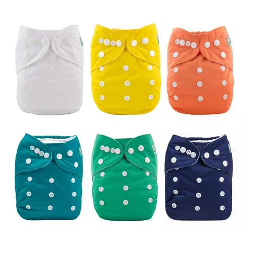 Vista 26 de ALVABABY Pañales de tela para bebé, talla única, ajustable, lavable, reutilizable para bebés y niños, paquete de 6 con 12 inserciones 6BM101