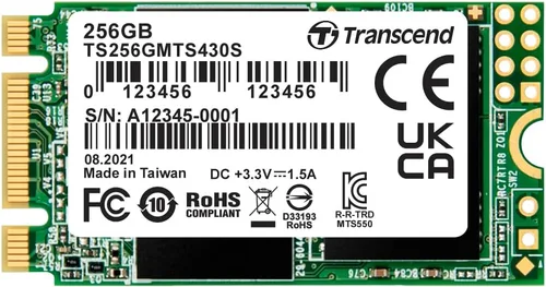 Vista 8 de Transcend SSD SATA III M.2 2242 de 128 GB, llave MTS430S B+M con caché DRAM, hasta 560 MB/s, SSD interno 3D TLC NAND