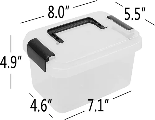 Vista 2 de Jekiyo Caja de plástico de 2.5 cuartos de galón, contenedor transparente con mango negro, 4 paquetes