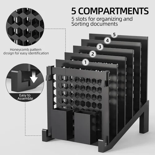 Vista 6 de Organizador de archivos para escritorio con caja de almacenamiento y gancho, organizador de archivos de escritorio inclinado con soporte vertical