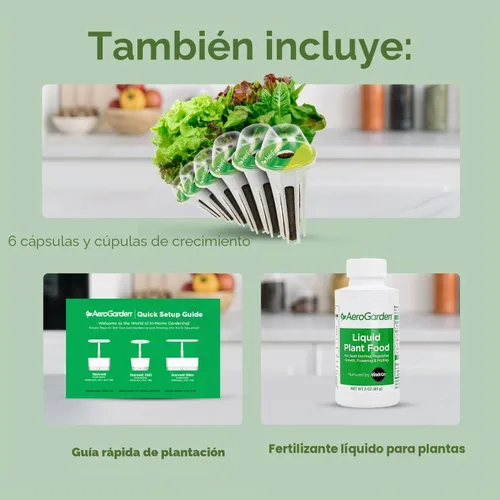 Vista 2 de Sistema hidropónico de jardín interior AeroGarden Harvest con luz de cultivo LED y kit de hierbas, con capacidad para hasta 6 cápsulas, color blanco