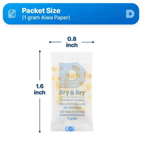 Vista 6 de Dry & Dry - Paquetes de gel de sílice naranja indicador de 1 gramo, deshumidificadores desecantes, paquetes de gel de sílice seguros para alimentos