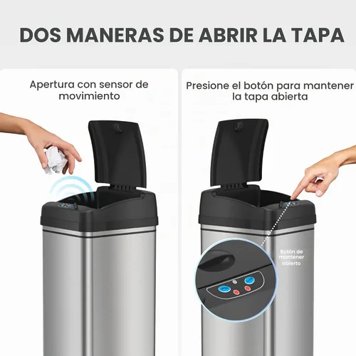 Vista 5 de [Usado] iTouchless - Cubo de basura para cocina de 13 galones, con sensor, con ruedas Plata clara/negro