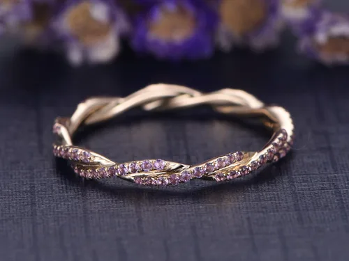 Vista 2 de Anillo de boda de amatista de eternidad completa de oro rosa de 14 quilates