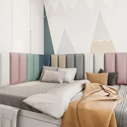 Vista 3 de WIGING Acolchado de pared anticolisión para niños, paneles de pared 3D, calcomanías de pared con tecnología de tela autoadhesiva para jardín de Verde