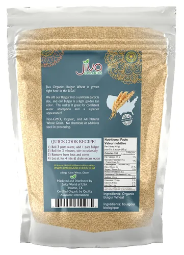 Vista 2 de Trigo búlgur orgánico fino #1 de 2 libras, sin OMG, cultivado en Estados Unidos, bayas de trigo 100% naturales, bolsa resellable por Jiva Organics