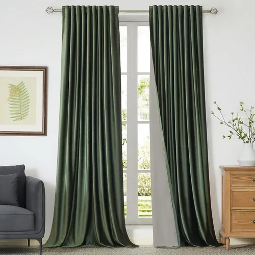 Vista 28 de Cortinas opacas de terciopelo de felpa negras de 63 pulgadas de largo para dormitorio, juego de 2 paneles de forro con bolsillo para barra, pestaña