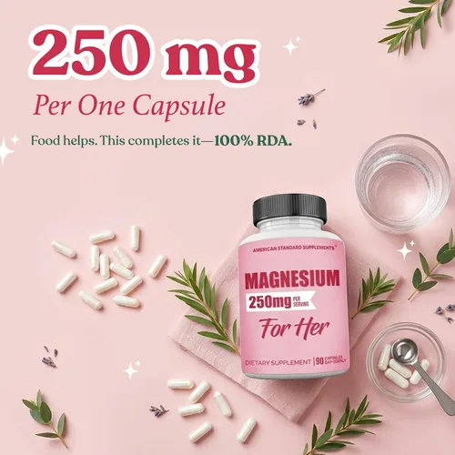Vista 3 de Glicinato de magnesio para mujeres 250mg por una cápsula, glicinato de magnesio quelatado para ella, 90 cápsulas, suministro de 90 días