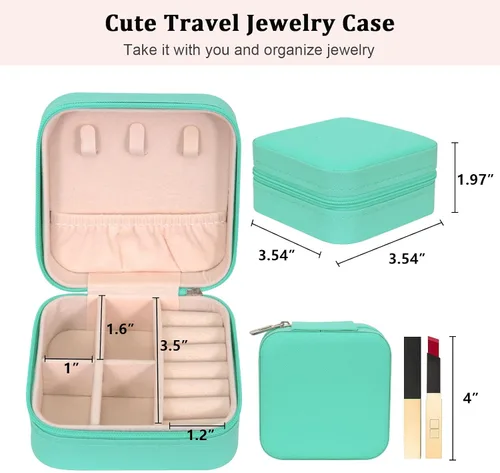 Vista 2 de Joyero pequeño de piel sintética, portátil, organizador de joyas para mujeres y niñas, organizador de joyas y almacenamiento para anillos, aretes