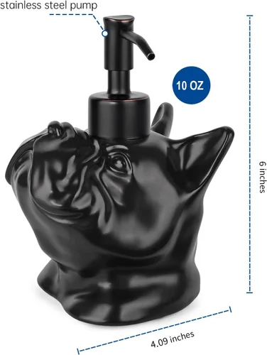 Vista 3 de Dispensador con Forma de Bulldog Francés de Jabón/Loción/Desinfectante de Manos Dispensador con Bomba de Cerámica de Acero Inoxidable Bulldog