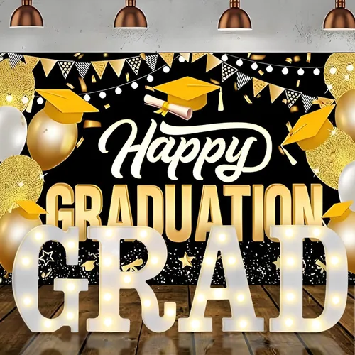 Vista 7 de Curyidy Letras de decoración de graduación, letreros de marquesina, luces iluminadas de marquesina de clase de 2025 para cumpleaños, Año Nuevo
