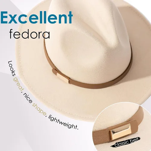 Vista 34 de Sombreros Fedora para hombre, sombrero Panamá de ala ancha con cinturón clásico Unisex Felt Fedora, Adjustable Fit, Breathable Sweatband, All-Day