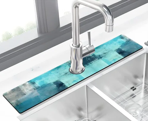 Vista 21 de Tapete protector contra salpicaduras para grifo de fregadero de cocina - 2 piezas, tapete súper absorbente de secado rápido, accesorios