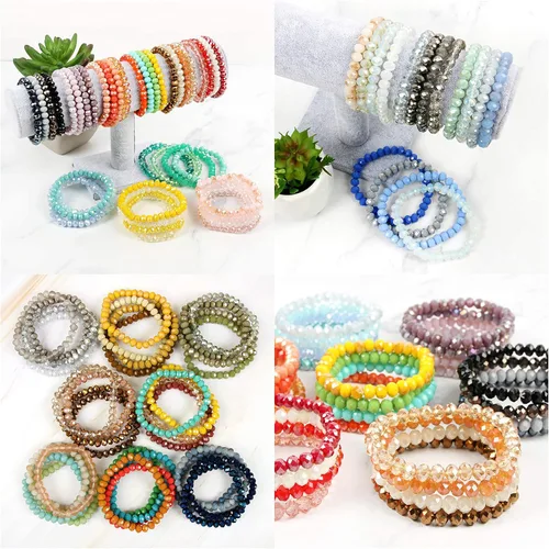 Vista 3 de Caiyao Pulsera Bohemia de Cuentas Multicapa Apilable, Versátil Elástica de Hilo Declaración Envolvente Brazalete Tipo Puño Deslizable con Cuentas