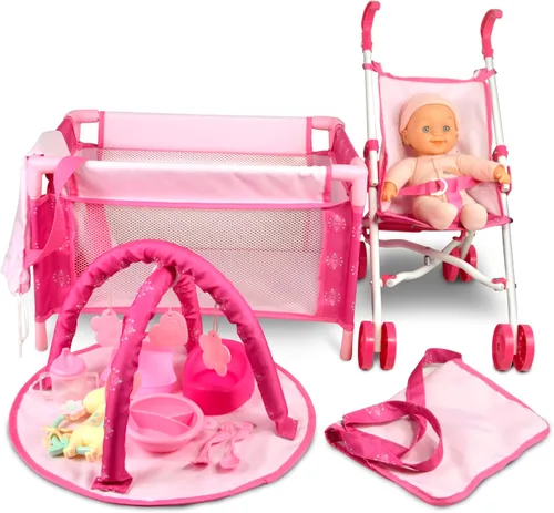 Vista 10 de Anivia Colección de Cochecitos de Juguete Cochecito de Muñecas Accesorios de Muñeca para Niños Pequeños 1-3 Diseño de Corazón Regalos para Niños