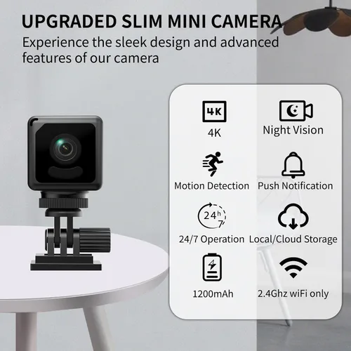 Vista 2 de Mini cámara de seguridad 4K WiFi cámara inalámbrica pequeña inteligente portátil HD cámara de niñera con detección de movimiento en la nube