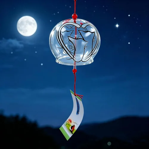 Vista 4 de Campanas de viento de cristal Furin japonesas, gatos enamorados