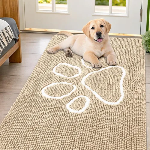 Vista 231 de Smiry Tapete para puerta de perro para patas fangosas, absorbente y Gris y negro