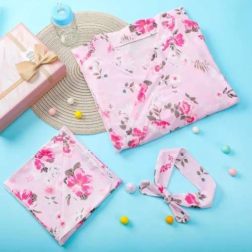 Vista 7 de Mepase 5 piezas de mamá y yo hospital a juego trajes de maternidad bata de envolver manta para bebé niña niños diadema sombrero para mamá bebé