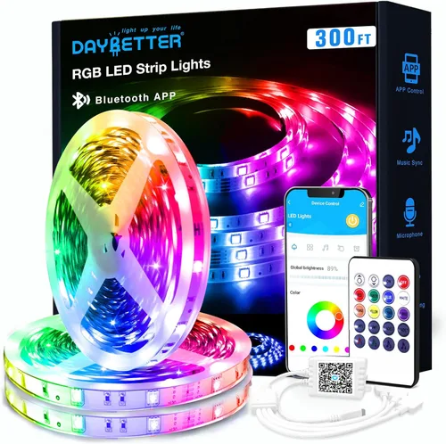 Vista 7 de DAYBETTER - Tira de luces LED RGB inteligentes, luces LED de 50 pies para dormitorio con control de aplicación, cambiantes, multicolor