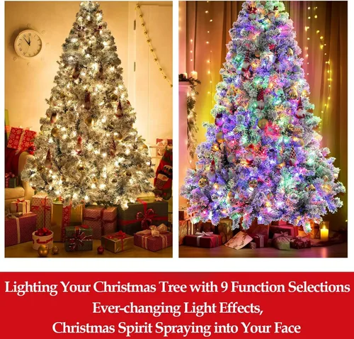 Vista 3 de Árbol de Navidad preiluminado de 6 pies con 250 luces LED de colores, árbol de Navidad artificial completo, 1000 puntas de ramas, con bisagras