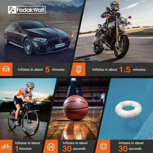 Vista 5 de FADAKWALT Inflador de neumáticos, compresor de aire portátil, bomba de aire inalámbrica de 150 PSI para neumáticos de automóvil con pantalla táctil